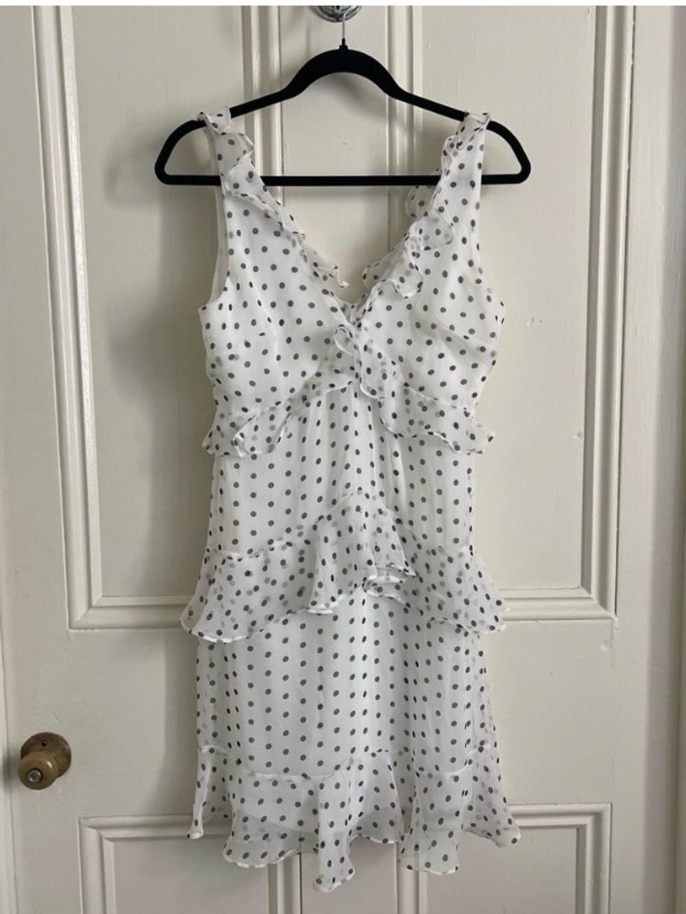 vestique White Polka Dot Ruffle Dress